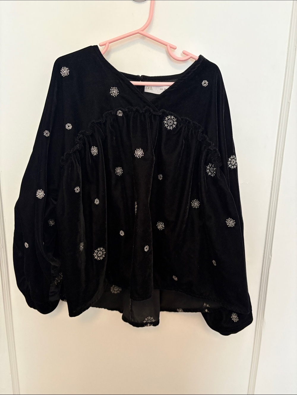 Zara Black Velvet Tunic with Silver Snowflake Embroidery